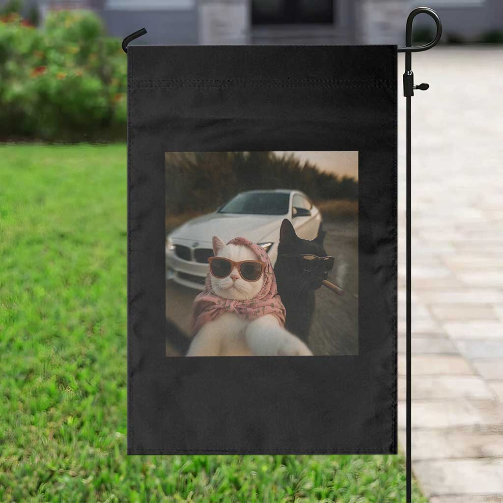 Cats Selfie Meme Garden Flag Funny Black Cat Smoking Cigarette With Car - Wonder Print Shop