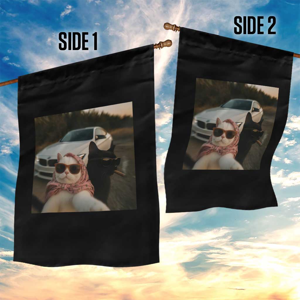 Cats Selfie Meme Garden Flag Funny Black Cat Smoking Cigarette With Car - Wonder Print Shop