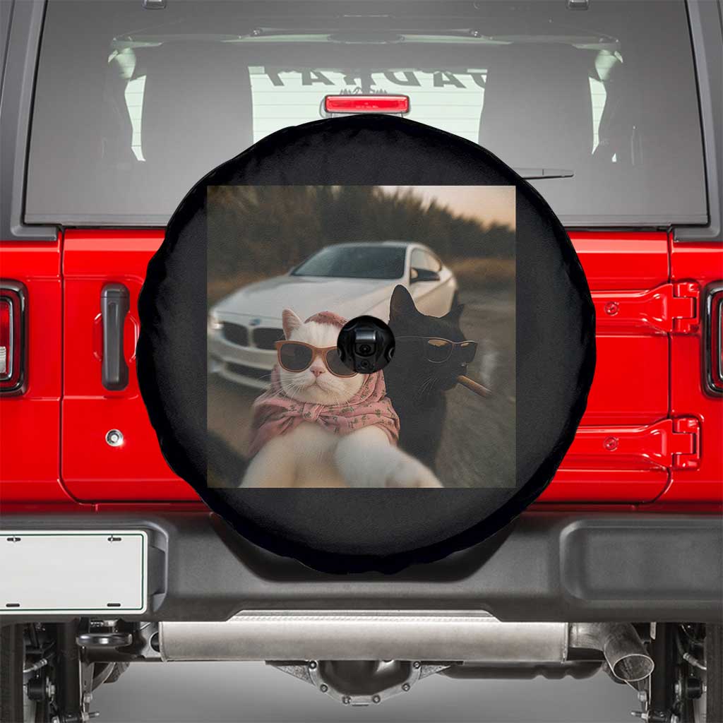Cats Selfie Meme Spare Tire Cover Funny Black Cat Smoking Cigarette With Car - Wonder Print Shop