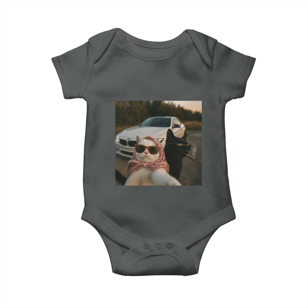Cats Selfie Meme Baby Onesie Funny Black Cat Smoking Cigarette With Car - Wonder Print Shop