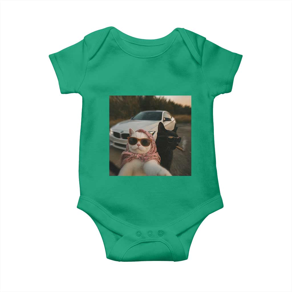 Cats Selfie Meme Baby Onesie Funny Black Cat Smoking Cigarette With Car - Wonder Print Shop