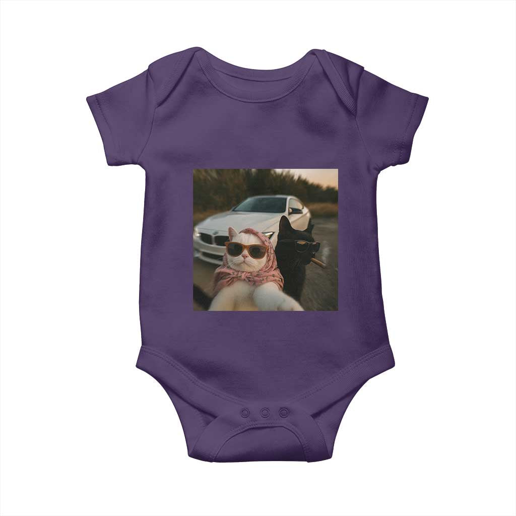 Cats Selfie Meme Baby Onesie Funny Black Cat Smoking Cigarette With Car - Wonder Print Shop