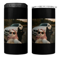Cats Selfie Meme 4 in 1 Can Cooler Tumbler Funny Black Cat Smoking Cigarette With Car