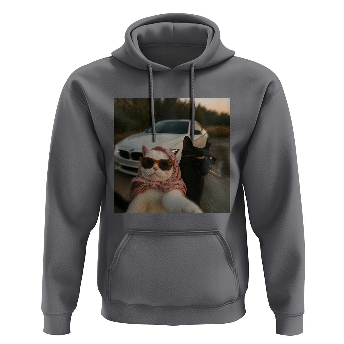 Cats Selfie Meme Hoodie Funny Black Cat Smoking Cigarette With Car - Wonder Print Shop