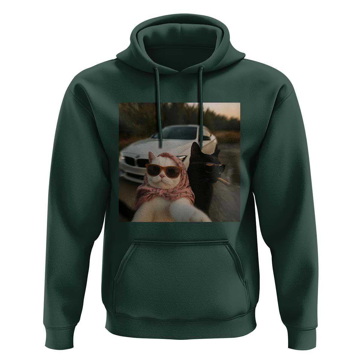 Cats Selfie Meme Hoodie Funny Black Cat Smoking Cigarette With Car - Wonder Print Shop