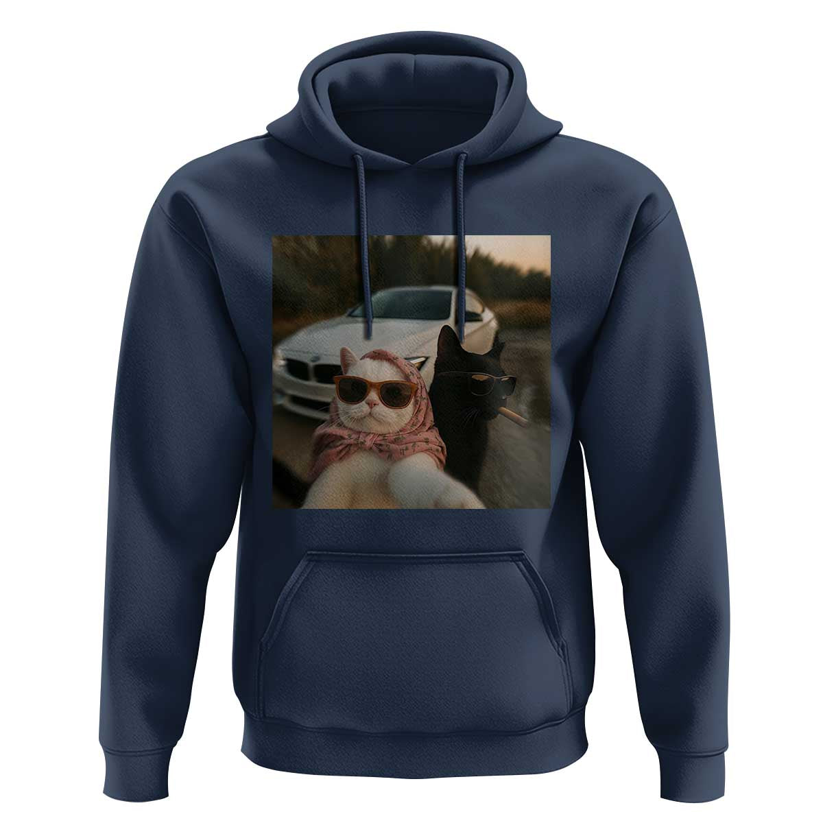 Cats Selfie Meme Hoodie Funny Black Cat Smoking Cigarette With Car - Wonder Print Shop