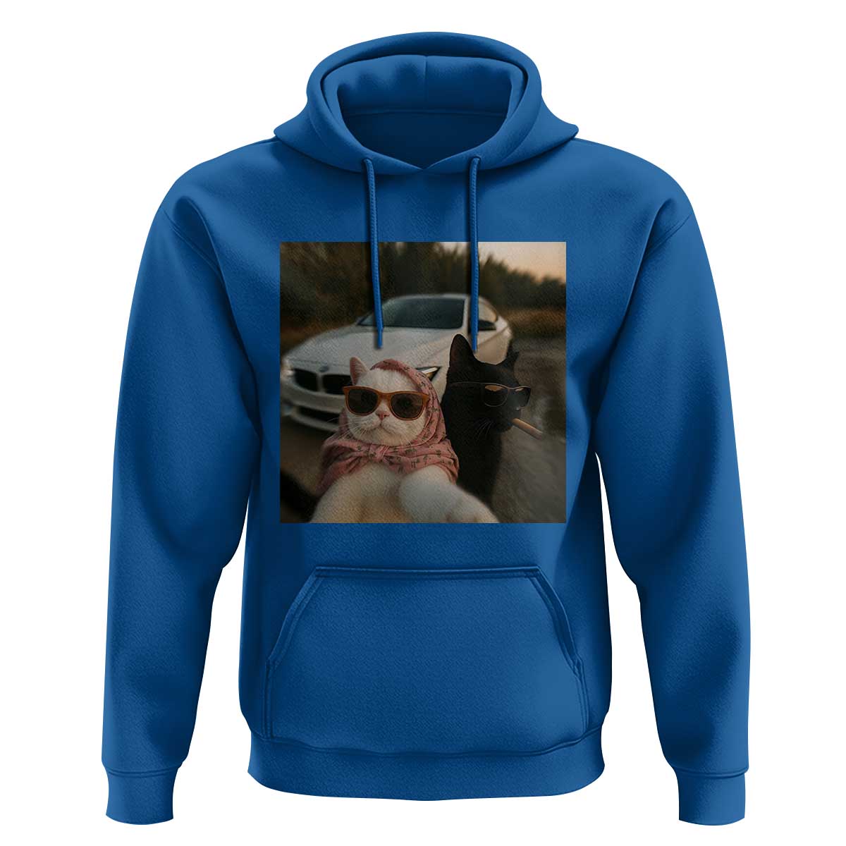 Cats Selfie Meme Hoodie Funny Black Cat Smoking Cigarette With Car - Wonder Print Shop