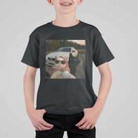 Cats Selfie Meme T Shirt For Kid Funny Black Cat Smoking Cigarette With Car - Wonder Print Shop