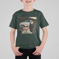 Cats Selfie Meme T Shirt For Kid Funny Black Cat Smoking Cigarette With Car - Wonder Print Shop