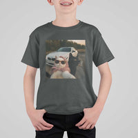 Cats Selfie Meme T Shirt For Kid Funny Black Cat Smoking Cigarette With Car - Wonder Print Shop