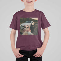 Cats Selfie Meme T Shirt For Kid Funny Black Cat Smoking Cigarette With Car - Wonder Print Shop