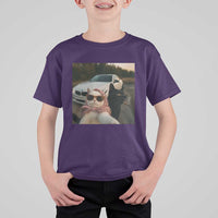 Cats Selfie Meme T Shirt For Kid Funny Black Cat Smoking Cigarette With Car - Wonder Print Shop