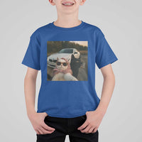 Cats Selfie Meme T Shirt For Kid Funny Black Cat Smoking Cigarette With Car - Wonder Print Shop