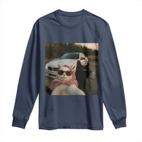 Cats Selfie Meme Long Sleeve Shirt Funny Black Cat Smoking Cigarette With Car - Wonder Print Shop