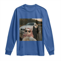 Cats Selfie Meme Long Sleeve Shirt Funny Black Cat Smoking Cigarette With Car - Wonder Print Shop