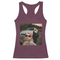 Cats Selfie Meme Racerback Tank Top Funny Black Cat Smoking Cigarette With Car - Wonder Print Shop
