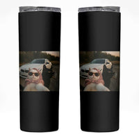 Cats Selfie Meme Skinny Tumbler Funny Black Cat Smoking Cigarette With Car