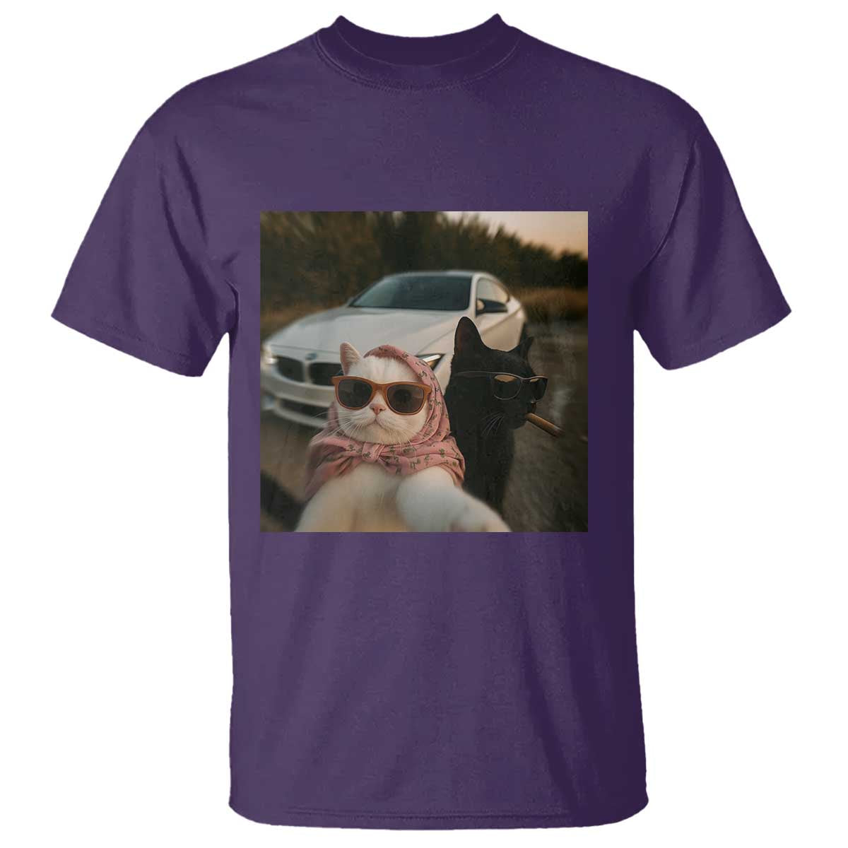 Cats Selfie Meme T Shirt Funny Black Cat Smoking Cigarette With Car - Wonder Print Shop