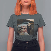Cats Selfie Meme T Shirt For Women Funny Black Cat Smoking Cigarette With Car - Wonder Print Shop