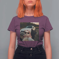 Cats Selfie Meme T Shirt For Women Funny Black Cat Smoking Cigarette With Car - Wonder Print Shop