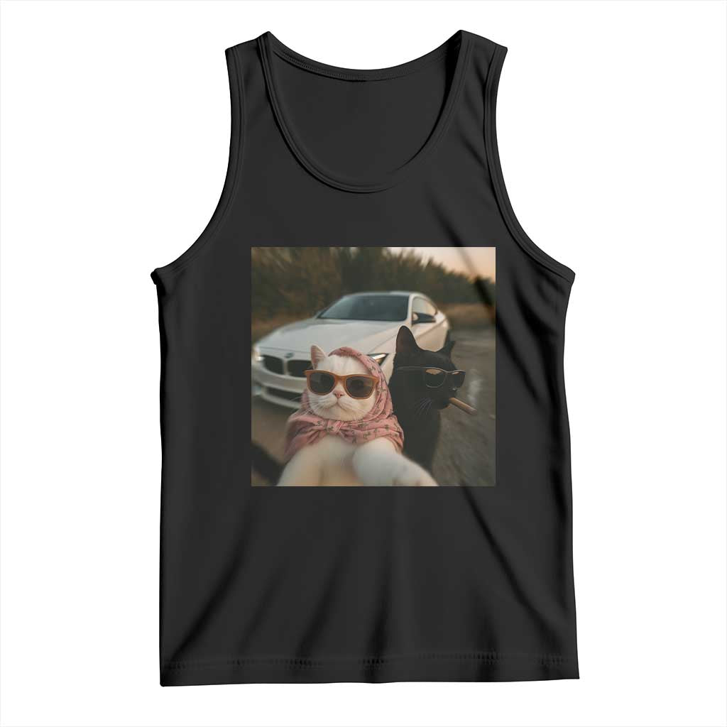 Cats Selfie Meme Tank Top Funny Black Cat Smoking Cigarette With Car - Wonder Print Shop
