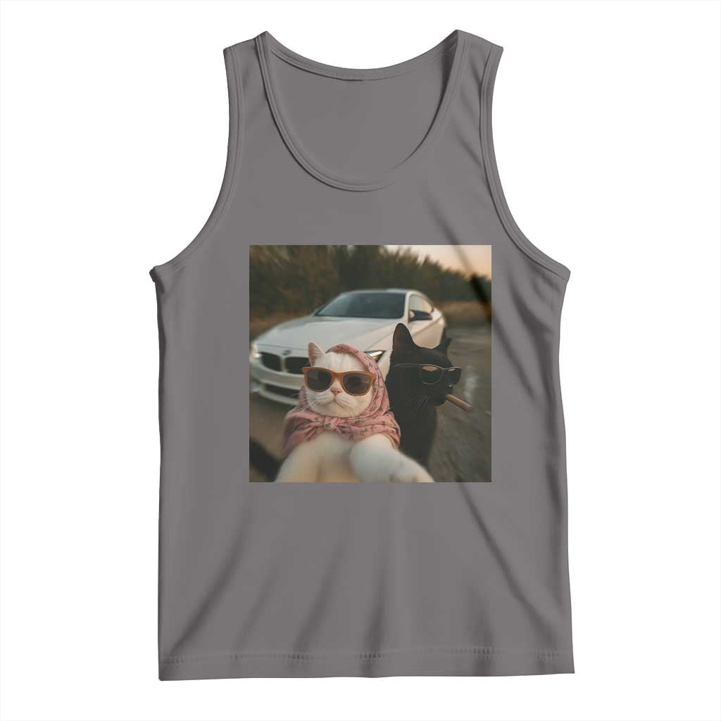 Cats Selfie Meme Tank Top Funny Black Cat Smoking Cigarette With Car - Wonder Print Shop