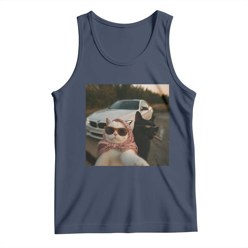 Cats Selfie Meme Tank Top Funny Black Cat Smoking Cigarette With Car - Wonder Print Shop