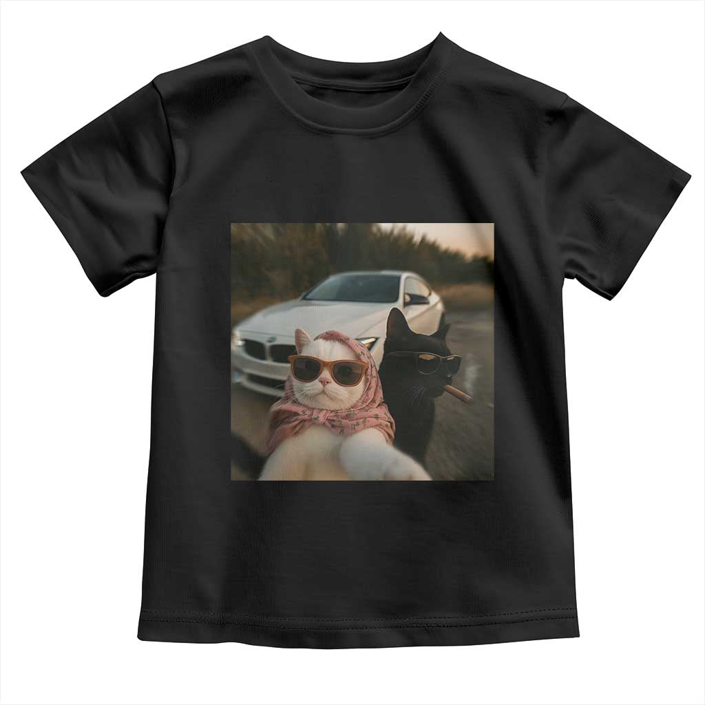 Cats Selfie Meme Toddler T Shirt Funny Black Cat Smoking Cigarette With Car - Wonder Print Shop