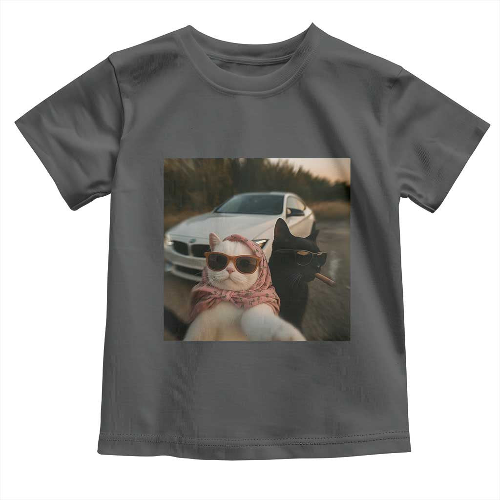 Cats Selfie Meme Toddler T Shirt Funny Black Cat Smoking Cigarette With Car - Wonder Print Shop
