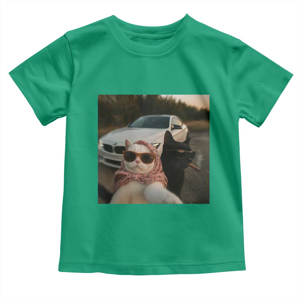 Cats Selfie Meme Toddler T Shirt Funny Black Cat Smoking Cigarette With Car - Wonder Print Shop