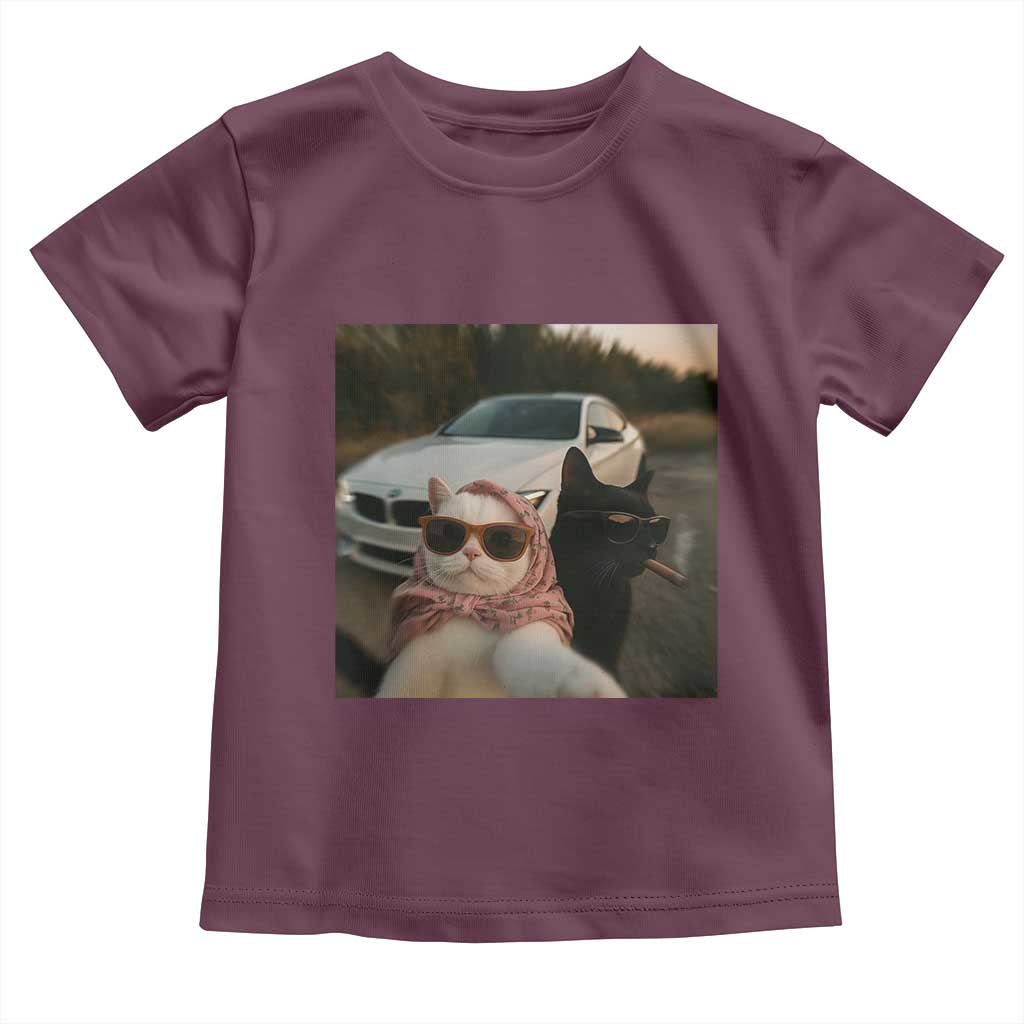 Cats Selfie Meme Toddler T Shirt Funny Black Cat Smoking Cigarette With Car - Wonder Print Shop