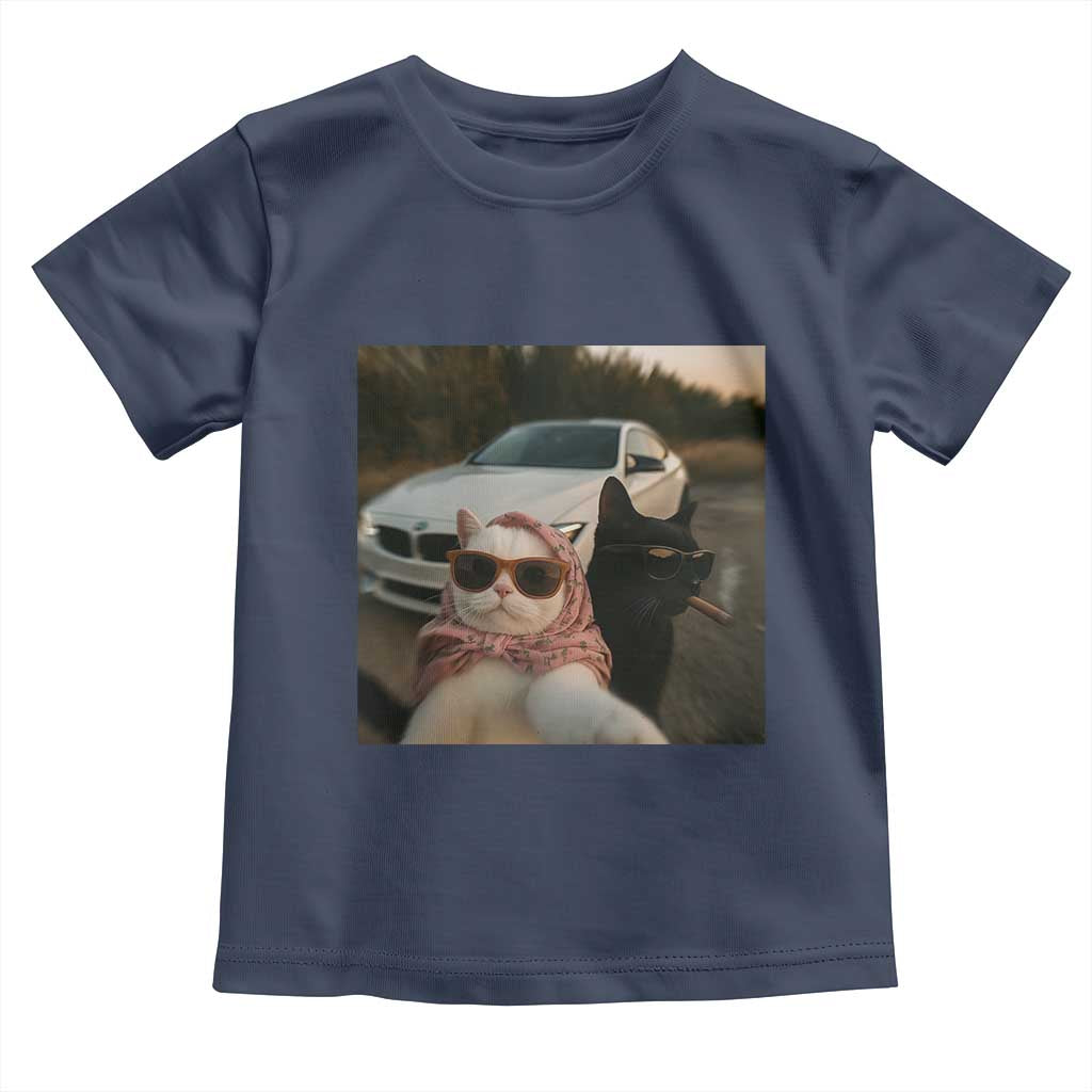 Cats Selfie Meme Toddler T Shirt Funny Black Cat Smoking Cigarette With Car - Wonder Print Shop