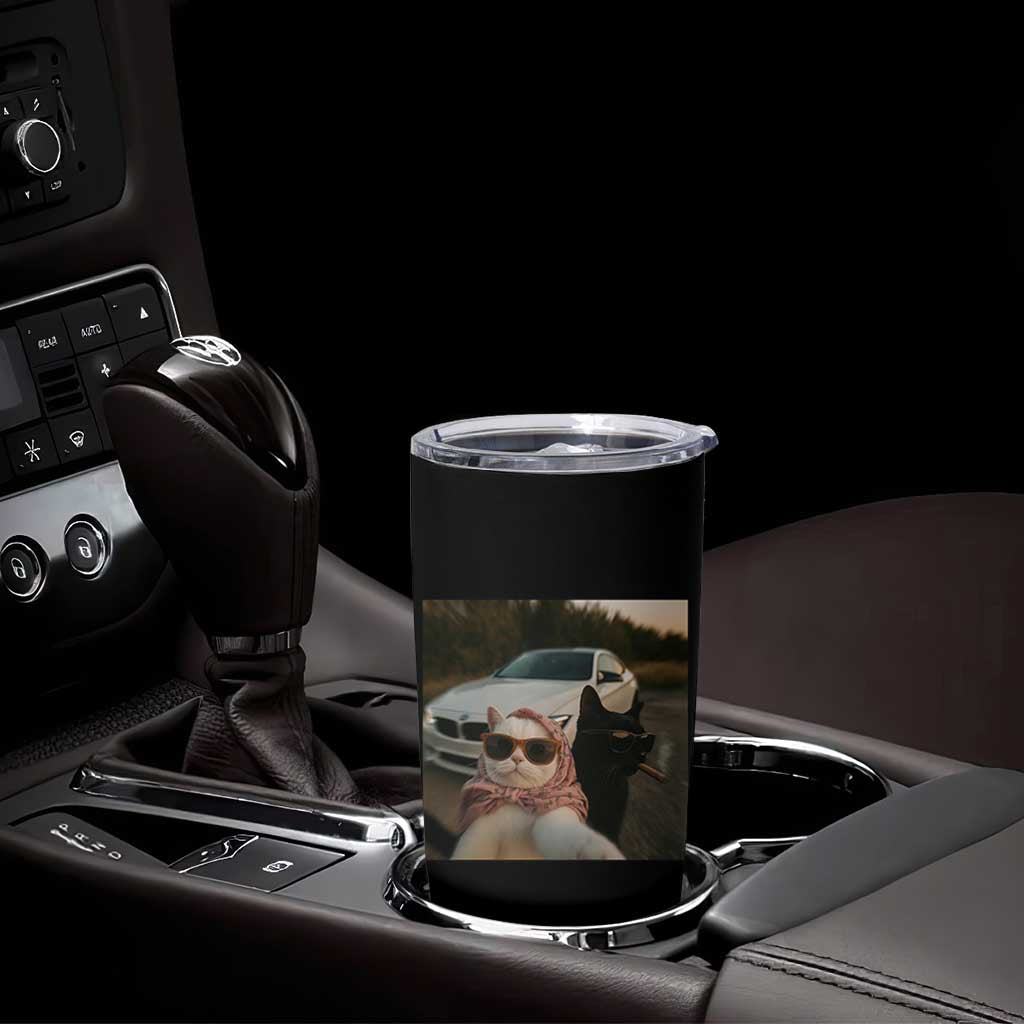 Cats Selfie Meme Tumbler Cup Funny Black Cat Smoking Cigarette With Car
