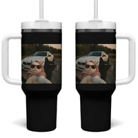 Cats Selfie Meme Tumbler With Handle Funny Black Cat Smoking Cigarette With Car