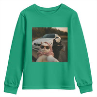 Cats Selfie Meme Youth Sweatshirt Funny Black Cat Smoking Cigarette With Car - Wonder Print Shop