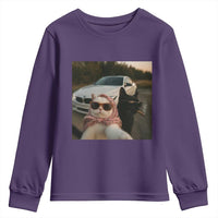 Cats Selfie Meme Youth Sweatshirt Funny Black Cat Smoking Cigarette With Car - Wonder Print Shop