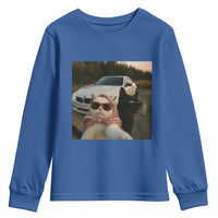 Cats Selfie Meme Youth Sweatshirt Funny Black Cat Smoking Cigarette With Car - Wonder Print Shop