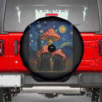 Cute Black Cat Mushroom Spare Tire Cover Stary Night Vangogh Amanita Muscaria - Wonder Print Shop