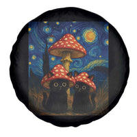 Cute Black Cat Mushroom Spare Tire Cover Stary Night Vangogh Amanita Muscaria - Wonder Print Shop