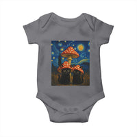 Cute Black Cat Mushroom Baby Onesie Stary Night Vangogh Amanita Muscaria - Wonder Print Shop