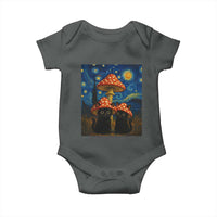 Cute Black Cat Mushroom Baby Onesie Stary Night Vangogh Amanita Muscaria - Wonder Print Shop