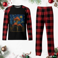 Cute Black Cat Mushroom Plaid Pajama Set Stary Night Vangogh Amanita Muscaria - Wonder Print Shop
