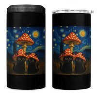 Cute Black Cat Mushroom 4 in 1 Can Cooler Tumbler Stary Night Vangogh Amanita Muscaria