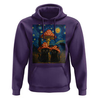 Cute Black Cat Mushroom Hoodie Stary Night Vangogh Amanita Muscaria - Wonder Print Shop