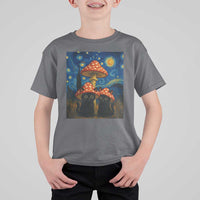 Cute Black Cat Mushroom T Shirt For Kid Stary Night Vangogh Amanita Muscaria - Wonder Print Shop