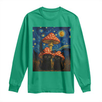 Cute Black Cat Mushroom Long Sleeve Shirt Stary Night Vangogh Amanita Muscaria - Wonder Print Shop
