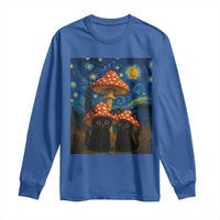 Cute Black Cat Mushroom Long Sleeve Shirt Stary Night Vangogh Amanita Muscaria - Wonder Print Shop
