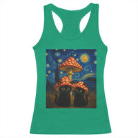Cute Black Cat Mushroom Racerback Tank Top Stary Night Vangogh Amanita Muscaria - Wonder Print Shop