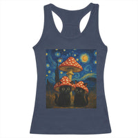 Cute Black Cat Mushroom Racerback Tank Top Stary Night Vangogh Amanita Muscaria - Wonder Print Shop