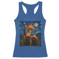 Cute Black Cat Mushroom Racerback Tank Top Stary Night Vangogh Amanita Muscaria - Wonder Print Shop